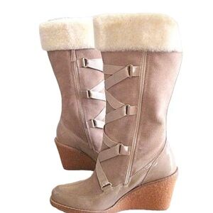 Cole Haan Beige Winter Wedge Boots